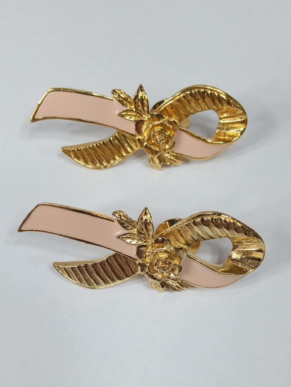 Vintage Avon Pink Ribbon Rose Breast Cancer Awareness Gold Tone Brooch Pins Set